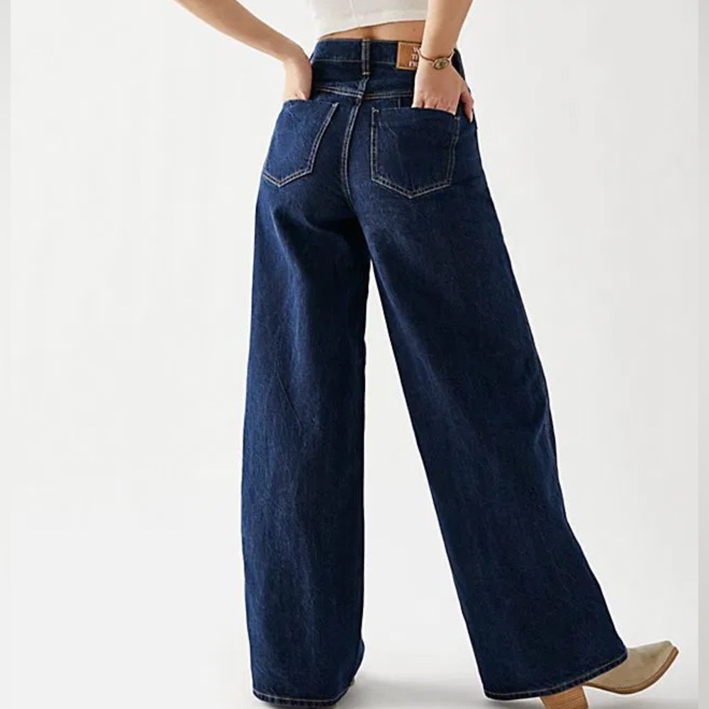 Free People CRVY Gia High Rise Wide Leg Dark Wash Jeans